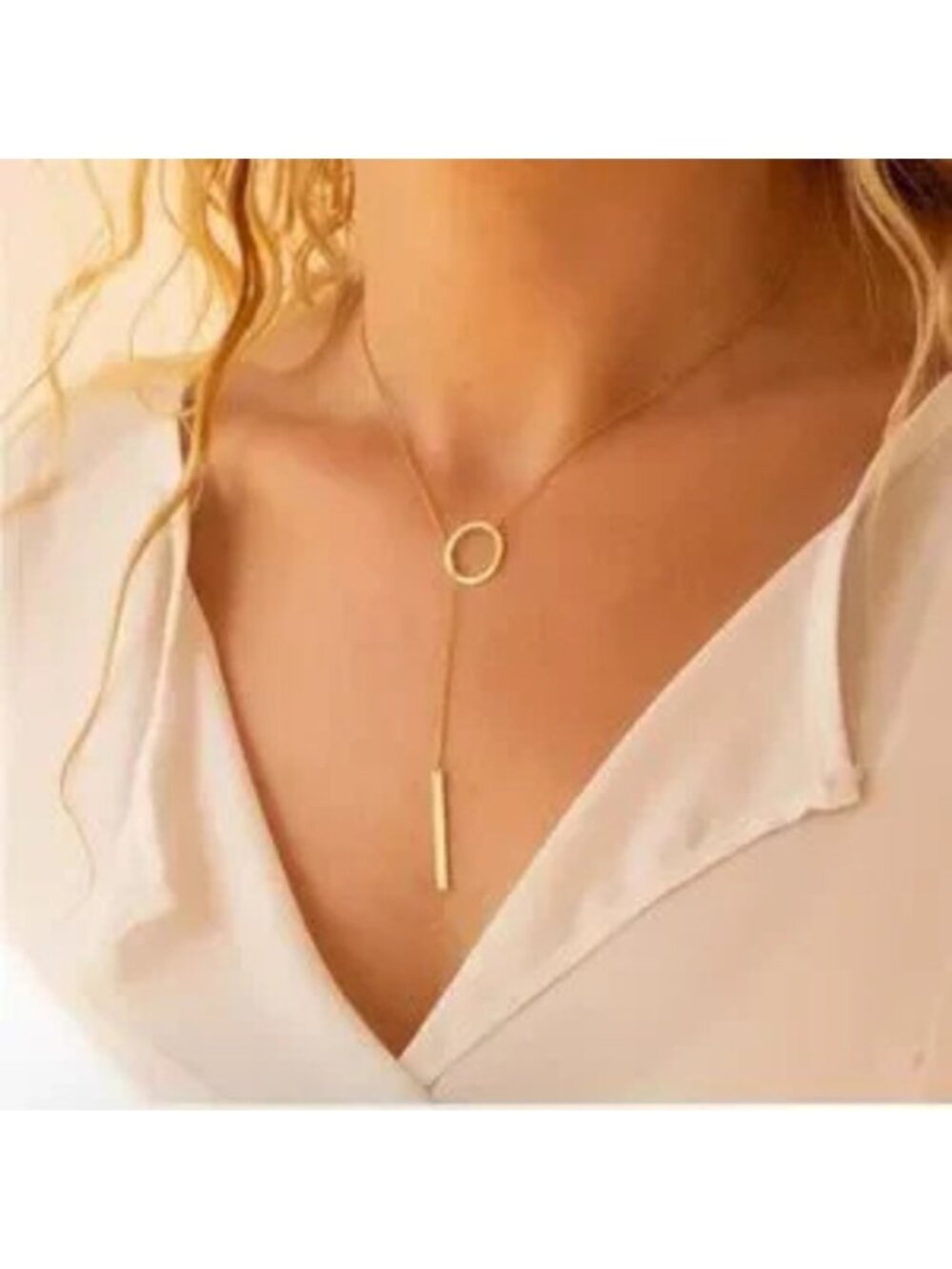 Gold 14k Gold Plated Circle Bar Lariat Necklace | Dainty Y-Pendant